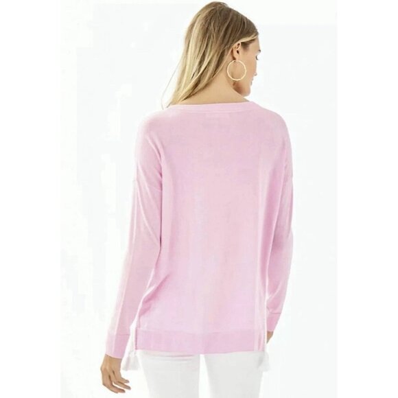 Lilly Pulitzer Pink Coolmax Damara Sweater White Crochet Tassels Top Small - Picture 2 of 7